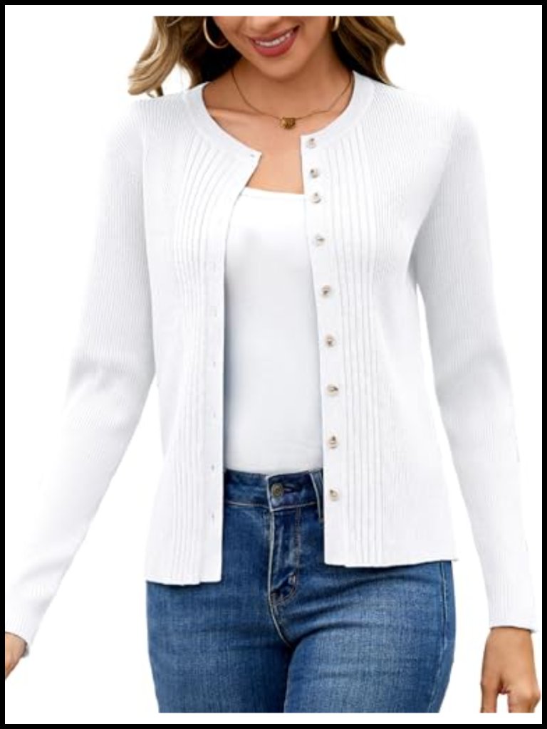 Women's Long Sleeve Button Down Knit Cardigan Sweater - 100% Viscose